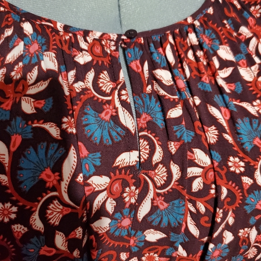Old Navy Maxi Dress Long Sleeve Pull Over Burgundy Teal Floral Size XL Tall - Picture 6 of 9